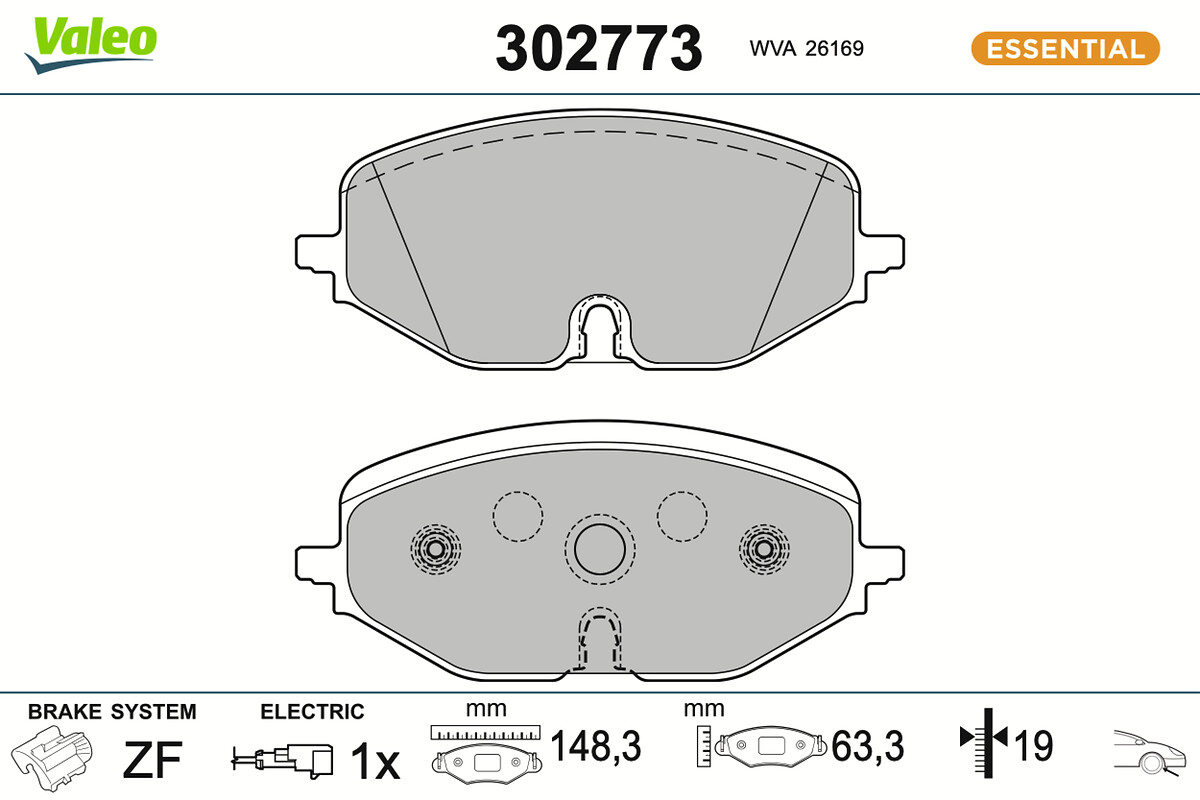 Комплект тормозных колодок, дисковый тормоз - 302773 VALEO